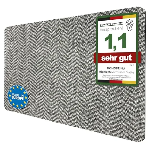 DOMOPRIMA® Fussmatte 80x50 cm in Anthrazit-Grau, Fischgrät – Waschbare Schmutzfangmatte aus Mikrofaser, rutschfest und extra saugstark, 7 mm flach, Türmatte für Eingang, Flur, Küche, Bad