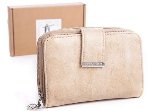 Mittelgroße Damen-Geldbörse Portmonee Portemonnaie Aus Weich Kunstleder Beige