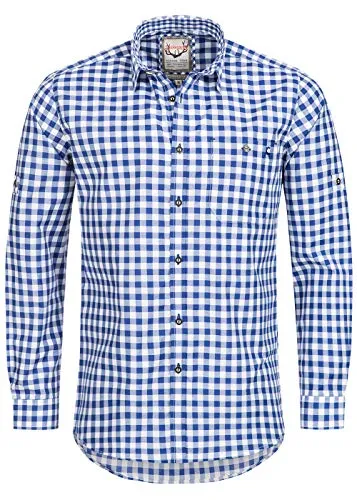Stockerpoint Trachtenhemd OC-Franzl | kariert | modern Fit L Blau - Trachtenhemden für Herren: Modern Fit mit atmungsaktivem Baumwoll-Polyester-Mix für optimalen Tragekomfort und vielseitigen Look für Volksfeste und Freizeit.