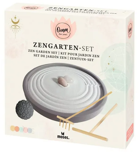 moses. Verlag Zengarten-Set – Omm for you - Vielseitiges Zengarten-Set für entspannende Momente. Enthält Schale, Reliefkugel, Harke, Sandschieber, Sand und Deko-Steine. Ideal für Meditation und kreative Gestaltung.