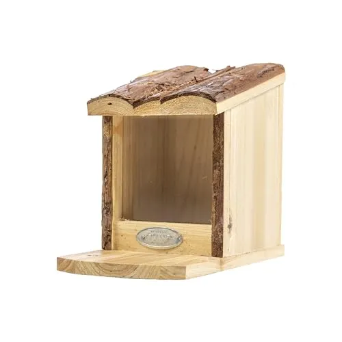 mgc24 Futterhaus für Eichhörnchen - Futterstation zum Aufhängen für Garten und Balkon, aus Holz wetterfest, Naturoptik mit Rindendach, 11,8 x 22,5 x 17,8 cm