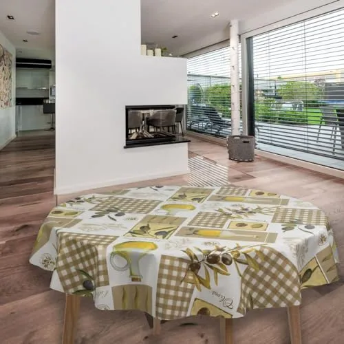 laro Rund 140 cm Wachstuchtischdecke Tischdecke Abwaschbar PVC Oliven Rund 140cm, Muster:Oliven, Größe: Rund 140cm