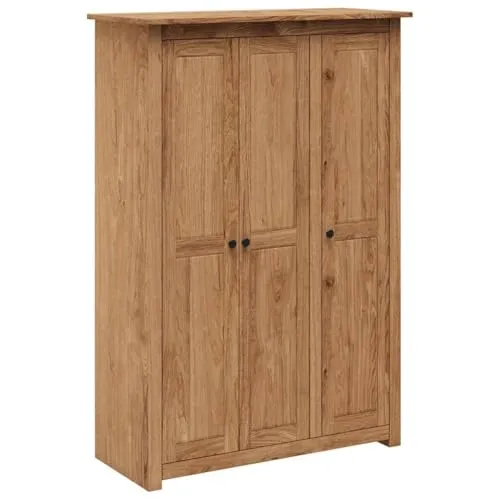 vidaXL Panama-Kiefer Kleiderschrank 3-Türig - Kleiderschränke aus massivem Kiefernholz mit 4 stabilen Ablagen und einer Kleiderstange für optimale Aufbewahrung und Organisation in kleinen Schlafzimmern.