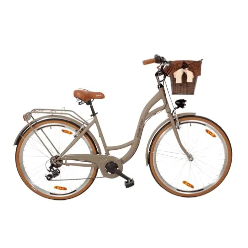 Goetze Mood 28 Zoll Damen Citybike – Komfortabel & praktisch für den Stadtverkehr - Fahrräder – Ergonomischer 18-Zoll-Rahmen, 7-Gang Kettenschaltung, LED-Beleuchtung und stylischer Rattankorb bieten höchsten Komfort und Funktionalität für tägliche Fahrten.