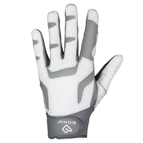 BIONIC ReliefGrip® 2.0 Golfhandschuhe für Damen - Weiß/Grau - Erleben Sie verbesserten Griff und Kontrolle mit diesen Golfhandschuhen für Rechtshandspieler. Der innovative Dual Expansion Zone Daumen sorgt für individuelle Passform und Komfort beim Spiel.