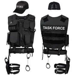 Black Snake® SWAT FBI Police Security Kostüm inkl. Einsatzweste, Pistolenholster, Gürtel, Handschellen und Baseball Cap (TASK FORCE, XL-XXL)