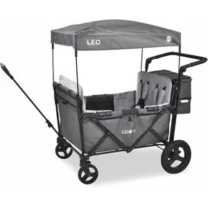 FableKids Bollerwagen Leo X4 Plus, faltbar, grau - Faltbarer Bollerwagen für Kinder mit 80kg Traglast, 5-Punkt-Sicherheitsgurten und flexiblem Dachsystem. Ideal für Ausflüge und Einkäufe, platzsparend zusammenklappbar.