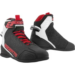 Bogotto Tokyo perforierte Motorrad Schuhe, schwarz-weiss-rot, Größe 44 - Motorradzubehör mit kurzem Schaft und praktischem Klettverschluss, ideal für sicheren Halt und einfaches Anziehen beim Fahren.