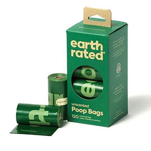 Earth Rated Hundekotbeutel, garantiert auslaufsichere und extra dicke Abfallsäcke als Nachfüllrollen für Hunde, unparfümiert, 120 Stück