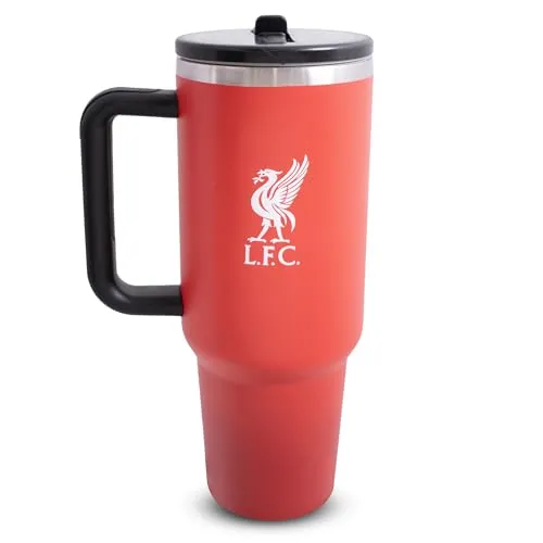 Hy-Pro Offizielles Lizenzprodukt Liverpool 40oz/1.18 L Thermosflasche mit Griff - Trinkflasche Edelstahl mit Strohhalm, Tragbare Trinkflasche für Sport & Alltag - Metall-Wasserflasche
