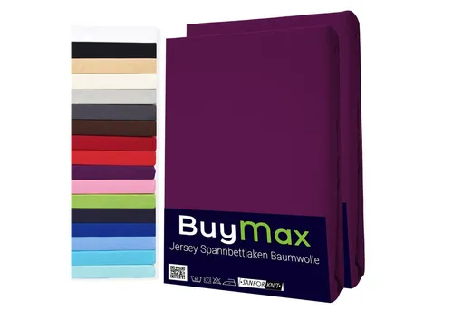 Buymax Spannbettlaken 2-er Set, Doppelpack, Bettlaken, Jersey 100% Baumwolle, Gummizug: rundum, (2 Stück), Pflegeleicht und Atmungsaktiv in Verschiedenen Farben und Größen