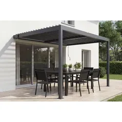 Cazeboo Piana 3x2m Anlehn-Bioklima-Pergola aus grauem Aluminium - Elegante Anlehn-Pergola mit robustem Aluminiumrahmen. Ideal für die Gestaltung Ihres Außenbereichs und bietet Schatten für entspannte Stunden im Freien.