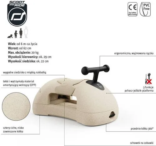 Scoot Ride My First (Sand)-Babyrutscher - 3in1 Babyroller für Kinder ab 6 Monaten, fördert motorische Entwicklung und schont Möbel