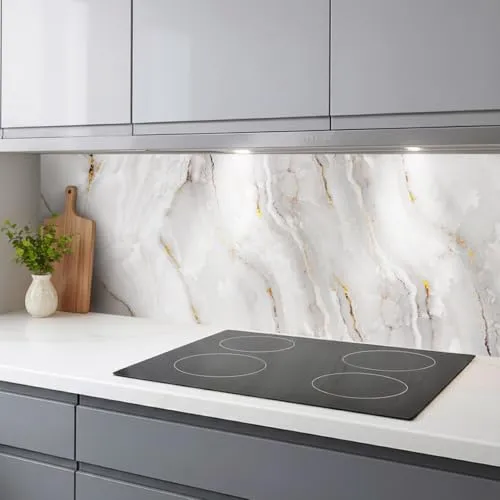 Rodnik Küchenrückwand Marmor Gold - DELUXE Qualität - Küchenrückwand aus pflegeleichtem ABS-Kunststoff, direkt bedruckt und UV-beständig. Ideal zur Überdeckung vorhandener Fugen in jedem Raum.