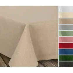 Fleckenabweisende bügelfreie Tischdecke mit Lotuseffekt - Leinenoptik in Sand-Beige - Hochwertige Tischdecke mit Lotuseffekt, die Flüssigkeiten abperlen lässt. Ideal für Küche und Balkon, bügelfrei und in vielen Farben und Größen erhältlich.