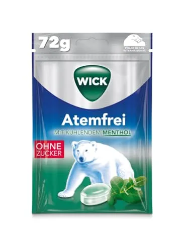 Wick Kräuterbonbons Atemfrei Eukalyptus - Zuckerfreie Hustenbonbons - Süßes & Knabbereien - Zuckerfrei und vegan, mit kühlendem Menthol und Eukalyptusöl für natürlichen Schutz bei Husten und Heiserkeit. Ideal für unterwegs!