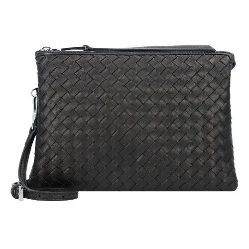 Abro Leather Piuma Weaving Crossbody Bag Threefold Black/Nickel - Elegante Umhängetasche mit organisiertem Hauptfach, ideal für stilvolle Aufbewahrung Ihrer Habseligkeiten. Maße: 24 x 17,5 x 5 cm.