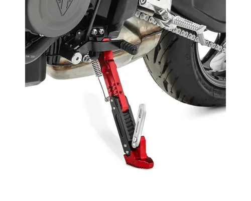 Motorrad Seitenständer Universal Höhenverstellbar Aluminium Tourtecs rot - Höhenverstellbarer Seitenständer aus Aluminium für Motorräder und Scooter, belastbar bis 500 kg. Ideal für tiefergelegte Modelle, rutschfester Fuß für sicheren Stand.