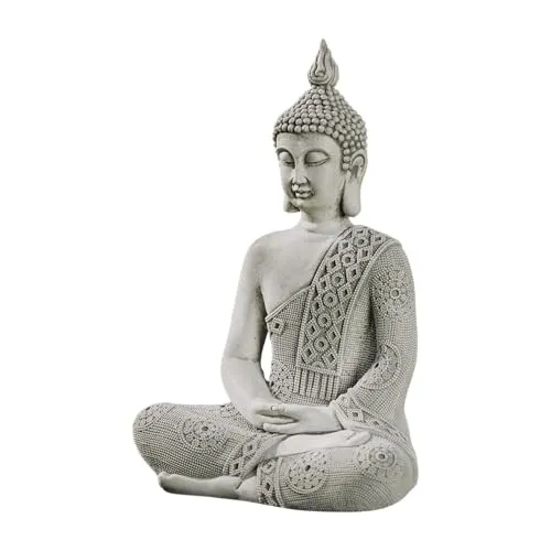 Buddha Statue Thailändische Gartenfigur, H. 49 cm - Frostsichere Steinguss-Figur für entspannende Gartenatmosphäre, detailreiche Verarbeitung und ideal für asiatisch inspirierte Gartenbereiche.