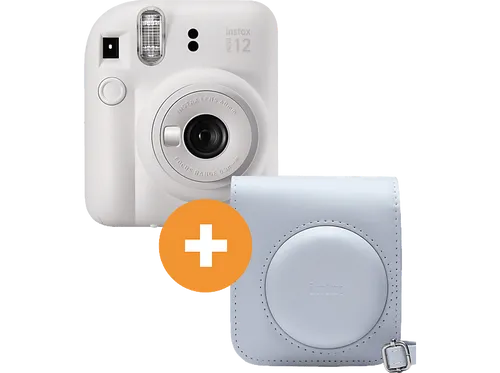 FUJIFILM INSTAX mini 12 Travel Set - Sofortbildkamera in Clay White, kompakt und ideal für unvergessliche Momente unterwegs