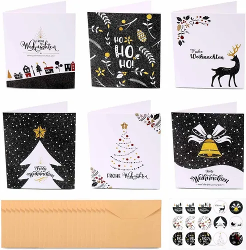 Weihnachtskarten Set 24er mit Umschlägen Aufkleber 6 Designs
