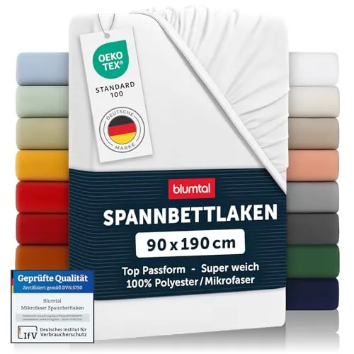Blumtal® Spannbettlaken Microfaser 90x190 cm - 2er Pack - Spannbetttücher für Matratzen bis 25 cm Höhe, OEKO-TEX zertifiziert, atmungsaktiv und superweich für angenehme Träume ohne Falten.