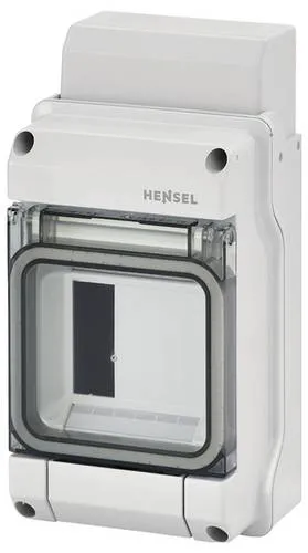 Hensel Sicherungskasten KV 1503, IP54 für Feuchtraum - Praktischer Sicherungskasten für Feuchträume mit IP54-Schutz. Bietet Platz für 3 Module, ideal für Aufputzmontage. Robuste transparente Tür und geprüfte Qualität machen ihn zur perfekten Wahl für sichere Elektroinstallationen.
