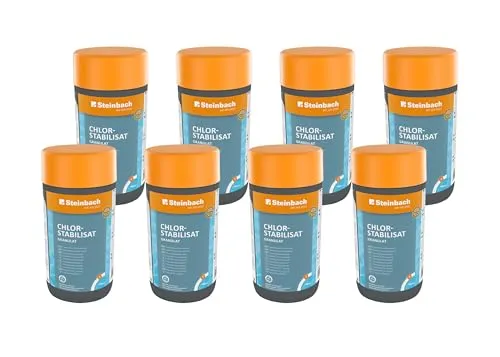 Steinbach Chlorstabilisator für Pools - 1 kg - Effektiver Schutz für Chlor - Schützt Chlor vor UV-Strahlung und Hitze für eine langanhaltende Desinfektionswirkung. Reduziert den Chlorverbrauch und sorgt so für geringeren Pflegeaufwand. Ideal für Poolbesitzer, die Zeit und Kosten sparen möchten.