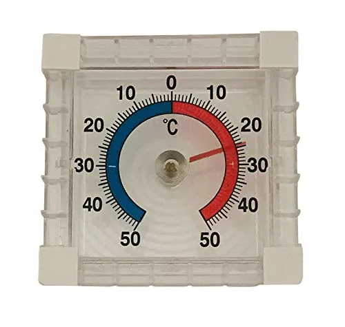 Iloda® Fensterthermometer selbstklebend, transparent und analog ca. 7,5x7,5cm aus Kunststoff, Außenthermometer für Fenster, Thermometer Außen