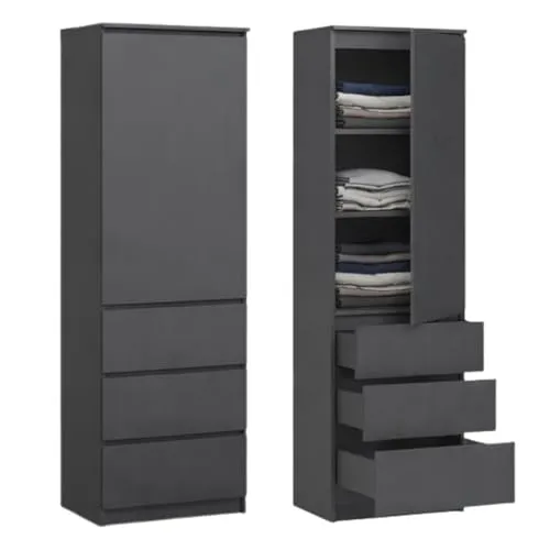 Kleiderschrank Mehrzweckschrank mit 3 Einlegeböden und 3 Schubladen | Kompakt für Schlafzimmer, Flur oder Arbeitszimmer | 50x40x180 cm - Praktischer Stauraum mit 3 Einlegeböden und 3 Schubladen für strukturierte Aufbewahrung. Flexibel montierbare Tür und pflegeleichtes Material machen diesen Schrank ideal für kleine Räume.