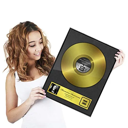 GOODS+GADGETS Goldene Schallplatte - Personalisierte Urkunde im Holz-Rahmen - Bilderrahmen für Dokumente, Urkunden & Zertifikate mit hochwertigem Druck und edlem Holzrahmen. Perfekt als individuelles Geschenk für jeden Anlass!