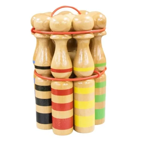 GICO Kegelspiel Kegel Set Bowling aus Holz - 30 cm große Holzkegel für Familien-Spaß - Bowling: Stabilen Holzkegel aus Massivholz, 30 cm hoch, ideal für Garten und Wohnung. Nachhaltige Materialien und Spielspaß für die ganze Familie!