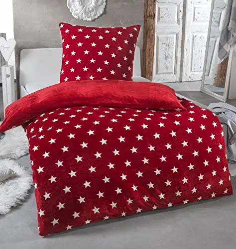 MALIKA Warme Winter Plüsch Sterne Wende-Bettwäsche Nicky-Teddy - Bettwäsche-Set aus 100% Cashmere Polyester für ultimativen Komfort und Wärme im Winter, maschinenwaschbar bis 60° und für Allergiker geeignet.