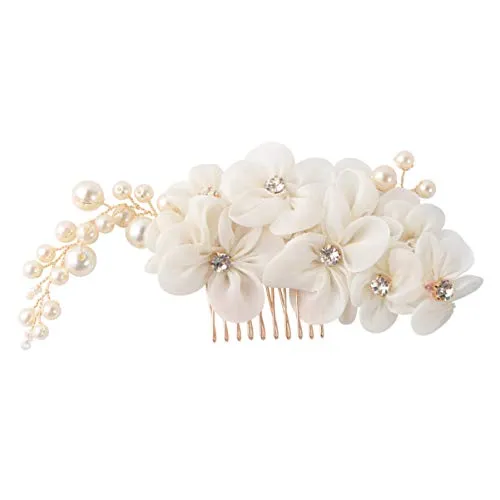 FRCOLOR Haarschmuck Weiß Braut Perlen Haarspange Mit Strass Blumen Haarkamm Für Hochzeit Verlobung Party