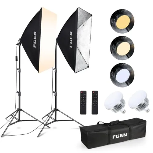 FGen Softbox Set Fotostudio 85W - Softboxen für professionelle Fotografie, mit 2700-6400K Farbtemperatur und 80% Energieeinsparung für brillante Beleuchtung bei YouTube und Tiktok Videoaufnahmen.