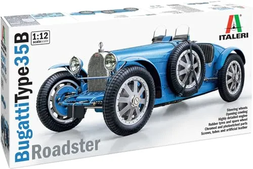 Italeri 4713 Bugatti 35B Roadster Modellbausatz - Auto-Modellbausätze im Maßstab 1:12, detailgetreuer Bausatz für individuelles Basteln und kreatives Gestalten. Inklusive bebilderter Anleitung für einfachen Aufbau.