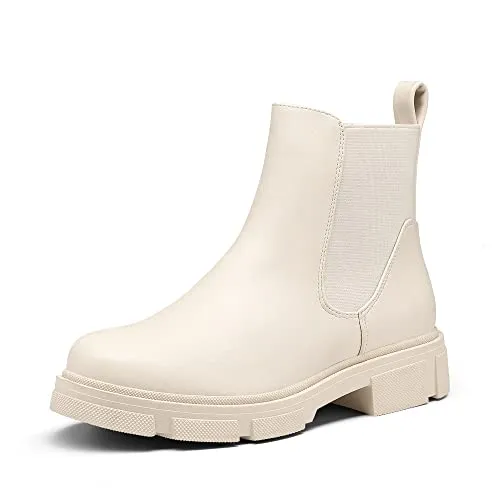 DREAM PAIRS Damen Chelsea Stiefel BEIGE SDAB2205W-E Größe 40 - Wanderschuhe mit einzigartigem mattem PU-Obermaterial und rutschfester, dicker TPR-Laufsohle für Stabilität. Ideal für modische Alltagslooks und ganzjährig tragbar.