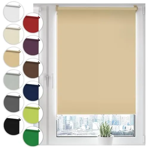 Verdunkelungsrollo Klemmfix ohne Bohren 110cm x 100cm Beige Verdunklungsrollo Fensterrollo Rollo Seitenzugrollo Klemmrollo für Fenster & Tür