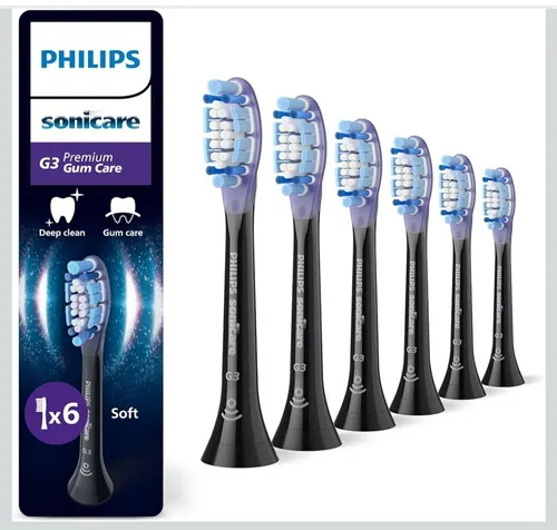 Philips Gum Care Ersatzbürstenköpfe Schwarz 6Er-Pack Hx9056 - Ersatzbürsten für Zahnfleischgesundheit, bis zu 7x gesünderes Zahnfleisch in nur 2 Wochen. Enthält 6 hochwertige Bürstenköpfe für eine gründliche Reinigung.