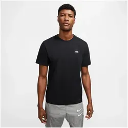 Nike Sportswear Club Herren-T-Shirt Schwarz/Grau - Hochwertiges Herren-T-Shirt aus weichem Baumwollmaterial für hohen Tragekomfort. Der entspannte Schnitt sorgt für eine bequeme Passform. Vielseitig kombinierbar mit Jeans oder Shorts und das Futura-Logo verleiht einen sportlichen Look.