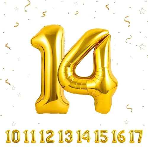Geburtstag zahlen luftballon 14 jahre | Folienballon Gold- Folienballon in 40"-101cm Geburtstagsdeko - Ballon Zahl Deko zum Geburtstag fliegt mit Helium für 14.Geburtstags