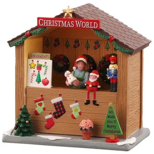 LEMAX Christmas World Booth 04734 - Marktstand - LEMAX 04734 Marktstand, handbemalt und detailreich, ideal für Modellbaudörfer. Beleuchtbar mit 3 V Knopfzelle (nicht enthalten) oder Adapter. Perfekte Ergänzung für Ihre festliche Dekoration.