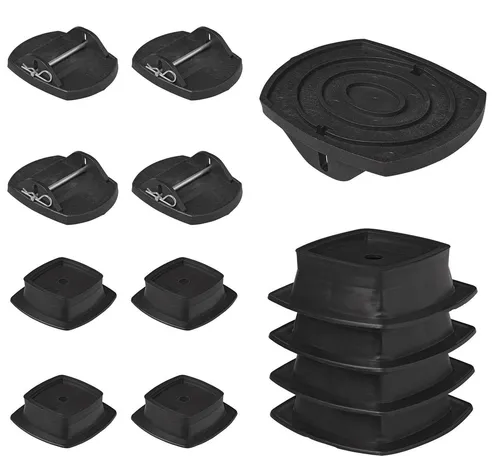 Stapelbare Stützplatten für Wohnwagen und Caravan - Praktisches Set mit 4 stapelbaren Stützplatten und 4 robusten Platten mit Metallstift. Bietet zusätzliche Stabilität und verhindert das Sinken in weichem Untergrund. Ideal für sicheren Einsatz beim Camping.