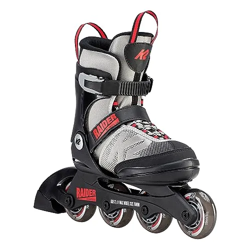 K2 RAIDER Kinder Inline Skate 29-34 - grau/rot/schwarz - Kids Skates mit verstellbarer Größe für jahrelangen Spaß, K2 Softboot für höchsten Komfort und Stabilität, ideal für Kinder, die Inline Skaten lernen.