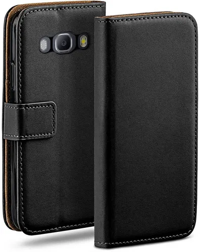 moex Handyhülle für Samsung Galaxy J7 (2016) Hülle Klappbar Book Case Schwarz 5,5 Zoll, Klapphülle Kartenfach Flip Cover Handytasche Leder Optik Schutzhülle