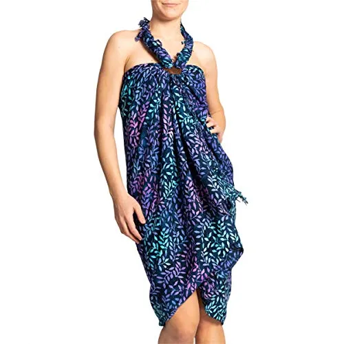 PANASIAM Sarong B806 dropping blue, L - Pareos & Strandkleider für Damen, hochwertiger Viskose-Sarong in einzigartigem Wachsbatik-Design, handgefertigt und blickdicht - ideal für Strand und Freizeit.