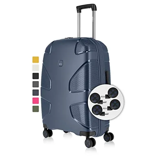 IMPACKT IP1 Hartschalenkoffer 67 cm - Nachhaltiger 4-Rad Koffer aus recyceltem Material, leicht mit 3,5 kg und 73 Liter Volumen, inklusive 6 Jahren Garantie und austauschbaren Klick-Rollen.