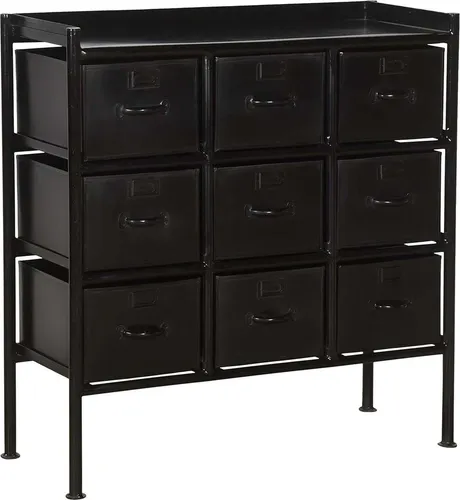 Kommode Saga - Stylische Eisenkommode mit 9 Schubladen in Schwarz - Entdecke die Kommode Saga im Industriedesign! Mit 9 geräumigen Schubladen bietet sie praktischen Stauraum und fügt sich harmonisch in jeden Wohnstil ein. Ideal für Schlafzimmer, Flur oder Home-Office.