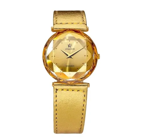 JOWISSA Damenuhr Cubic Zirkonia Gold Lederarmband J6.071.M