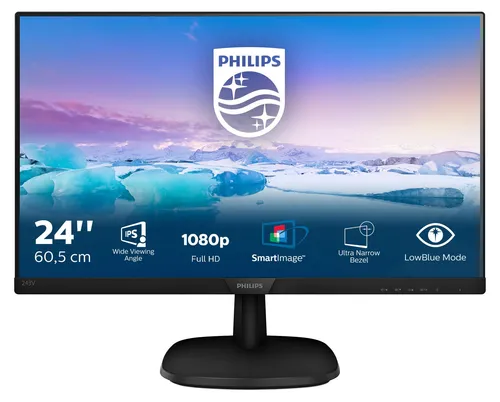 Philips V-line 243V7QDSB - 23,8 Zoll Full HD IPS Monitor mit ultraschmalem Rahmen und Flicker-Free Technologie für augenschonendes Arbeiten